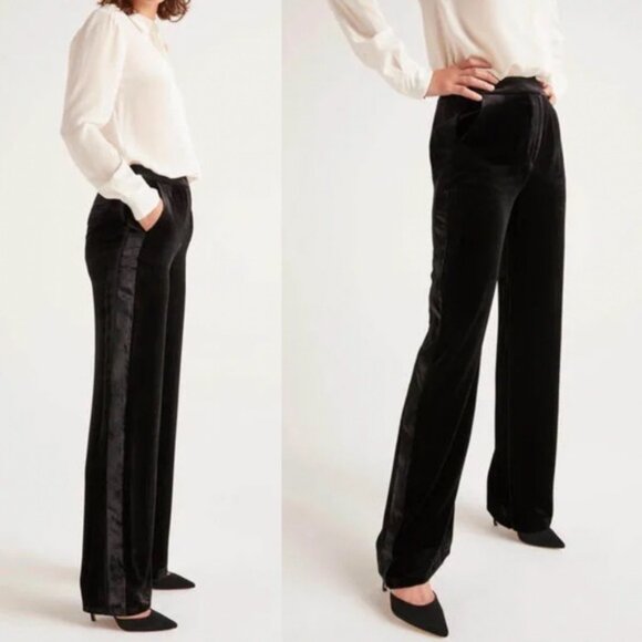 Boden Selwood Velvet Silk Wide Leg Pants Black Size 6 Long - Picture 1 of 9